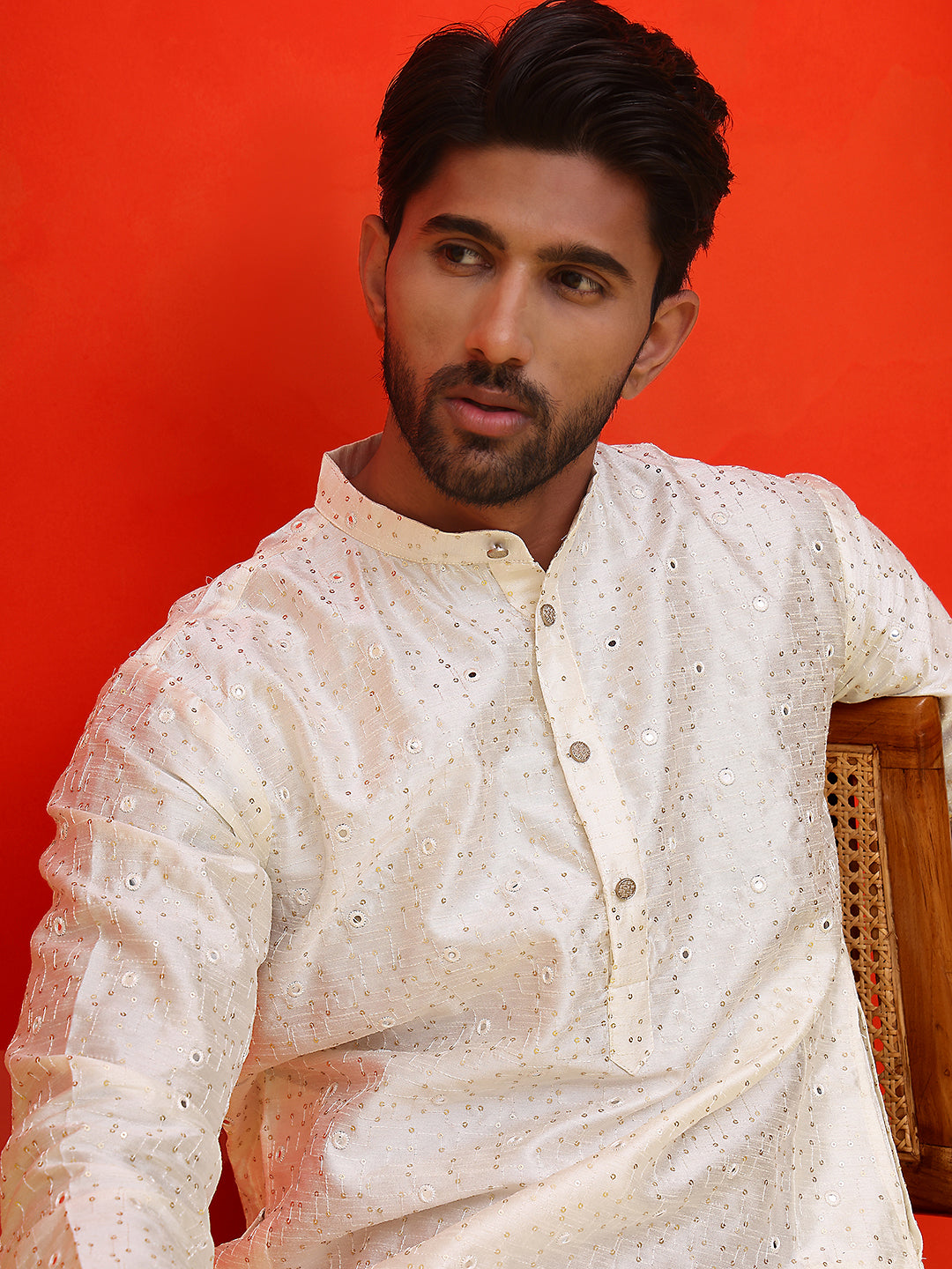 Embroidered Mirror Work Kurta Payjama Sets ( JOKP P 5035 White ) [FF] [E-10]
