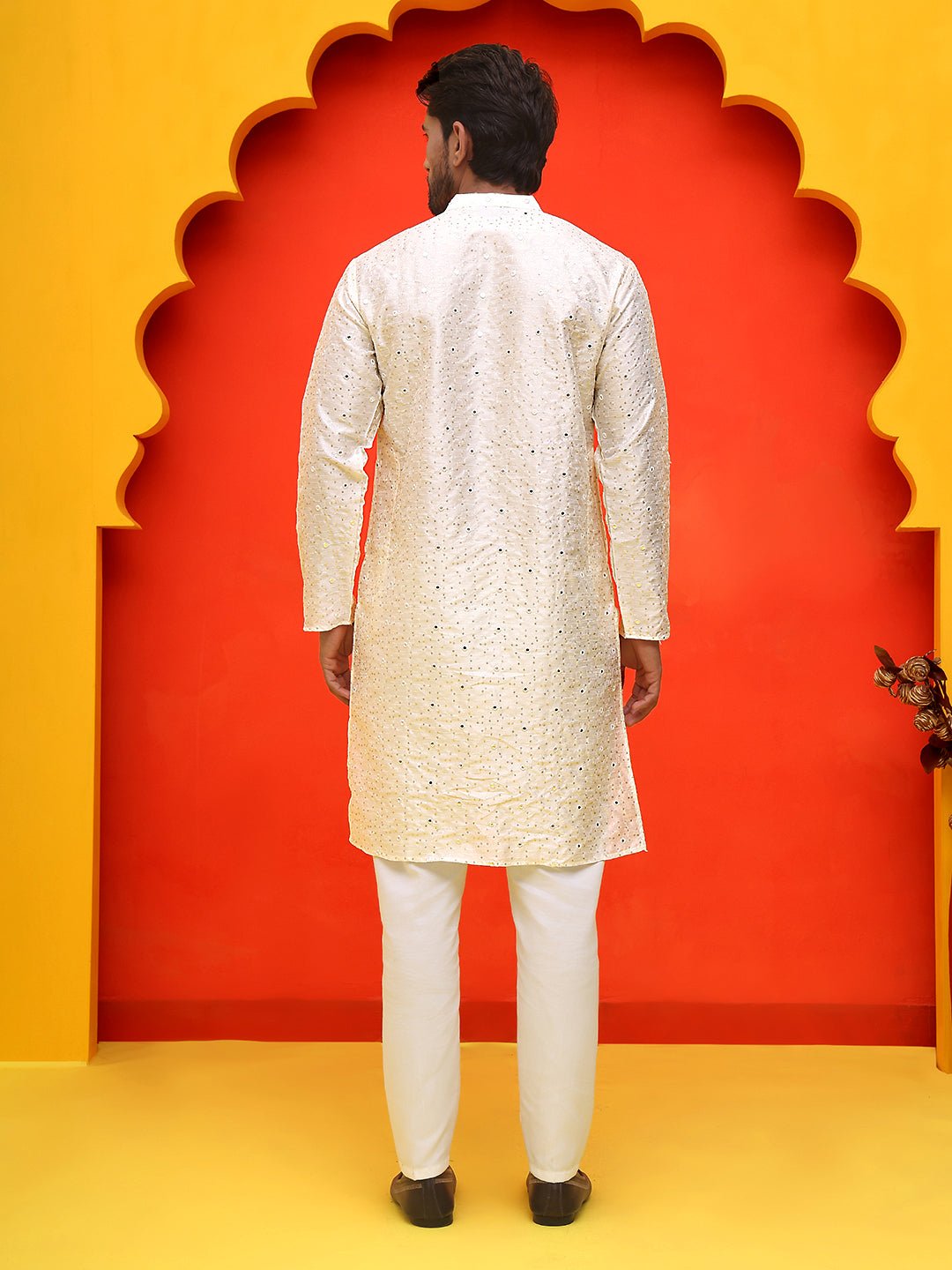 Embroidered Mirror Work Kurta Payjama Sets ( JOKP P 5035 White ) [FF] [E-10]