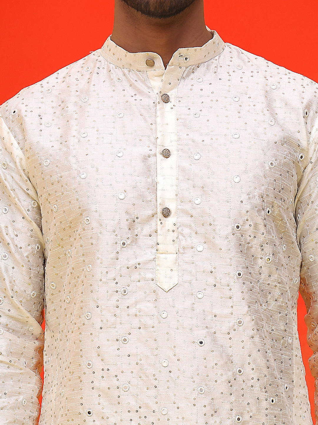 Embroidered Mirror Work Kurta Payjama Sets ( JOKP P 5035 White ) [FF] [E-10]
