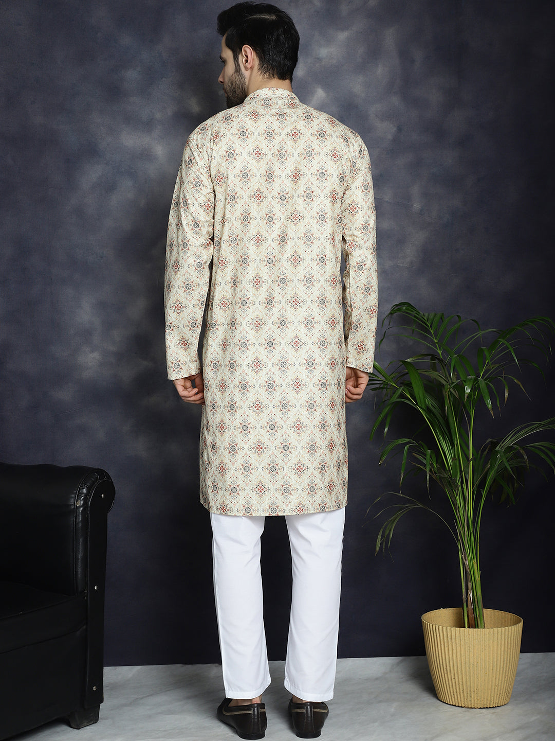 Golden Foil Printed Kurta with Pyjama ( JOKP P 5036Golden ) [FF] [B-4-5]