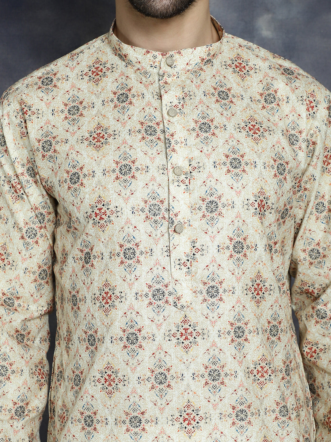 Golden Foil Printed Kurta with Pyjama ( JOKP P 5036Golden ) [FF] [B-4-5]