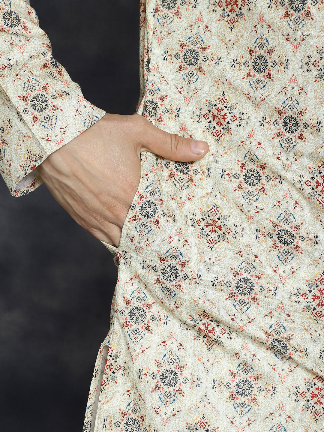 Golden Foil Printed Kurta with Pyjama ( JOKP P 5036Golden ) [FF] [B-4-5]
