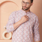 Men Purple and White Floral Printed Kurta with Churidar