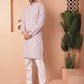 Men Purple and White Floral Printed Kurta with Churidar