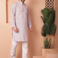Men Purple and White Floral Printed Kurta with Churidar