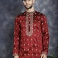 Men's Maroon Chikankari Embroidered Kurta With Pyjama ( JOKP P 5042Maroon )