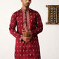 Men's Maroon Chikankari Embroidered Kurta With Pyjama