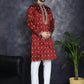Men's Maroon Chikankari Embroidered Kurta With Pyjama ( JOKP P 5042Maroon )