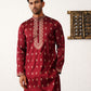Men's Maroon Chikankari Embroidered Kurta With Pyjama