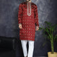 Men's Maroon Chikankari Embroidered Kurta With Pyjama ( JOKP P 5042Maroon )