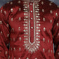 Men's Maroon Chikankari Embroidered Kurta With Pyjama ( JOKP P 5042Maroon )