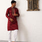 Men's Maroon Chikankari Embroidered Kurta With Pyjama