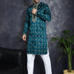 Men's Peacock Blue Chikankari Embroidered Kurta With Pyjama ( JOKP P 5042Peacock )