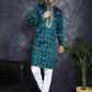 Men's Peacock Blue Chikankari Embroidered Kurta With Pyjama ( JOKP P 5042Peacock )