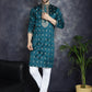 Men's Peacock Blue Chikankari Embroidered Kurta With Pyjama ( JOKP P 5042Peacock )