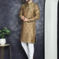 Men Golden Silk Blend Straight Kurta Pyjama Set ( JOKP P 5043Golden )