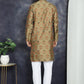 Men Golden Silk Blend Straight Kurta Pyjama Set ( JOKP P 5043Golden )