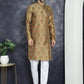 Men Golden Silk Blend Straight Kurta Pyjama Set ( JOKP P 5043Golden )
