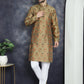 Men Golden Silk Blend Straight Kurta Pyjama Set ( JOKP P 5043Golden )