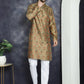 Men Golden Silk Blend Straight Kurta Pyjama Set ( JOKP P 5043Golden )