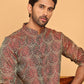 Men's Silk Blend Straight Kurta Pyjama Set ( JOKP P 5043 Maroon )