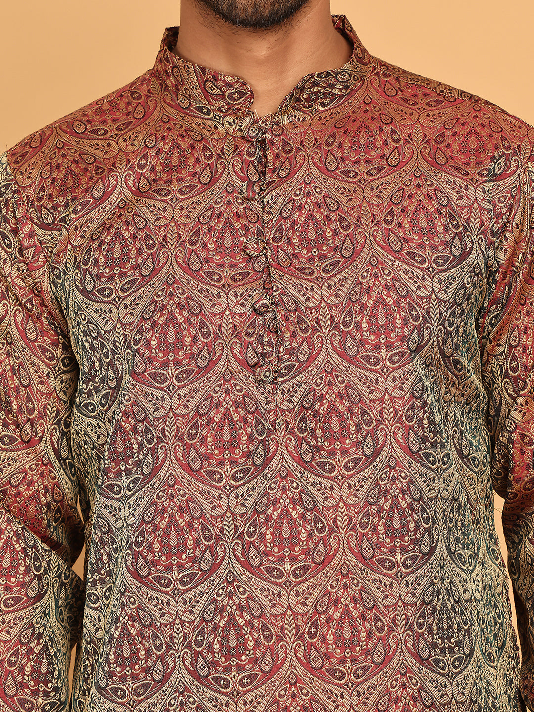 Men's Silk Blend Straight Kurta Pyjama Set ( JOKP P 5043 Maroon )