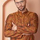 Men Golden Silk Blend Straight Kurtas