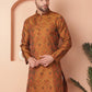 Men Golden Silk Blend Straight Kurtas