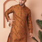 Men Golden Silk Blend Straight Kurtas