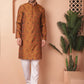 Men Golden Silk Blend Straight Kurtas