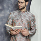 Men Silver Silk Blend Straight Kurta Pyjama Set ( JOKP P 5043Silver )