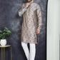 Men Silver Silk Blend Straight Kurta Pyjama Set ( JOKP P 5043Silver )