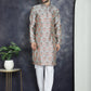 Men Silver Silk Blend Straight Kurta Pyjama Set ( JOKP P 5043Silver )