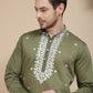 Men's Embroidered Kurta With Pyjama ( JOKP P 5045 Olive )
