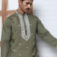 Men's Embroidered Kurta With Pyjama ( JOKP P 5045 P 5045Olive )