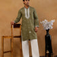 Men's Silk Embroidered Kurta With Korean Pants ( JOKP PJ11W S 5045 Olive )