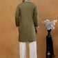 Men's Silk Embroidered Kurta With Korean Pants ( JOKP PJ11W S 5045 Olive )