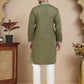 Men's Embroidered Kurta With Pyjama ( JOKP P 5045 Olive )