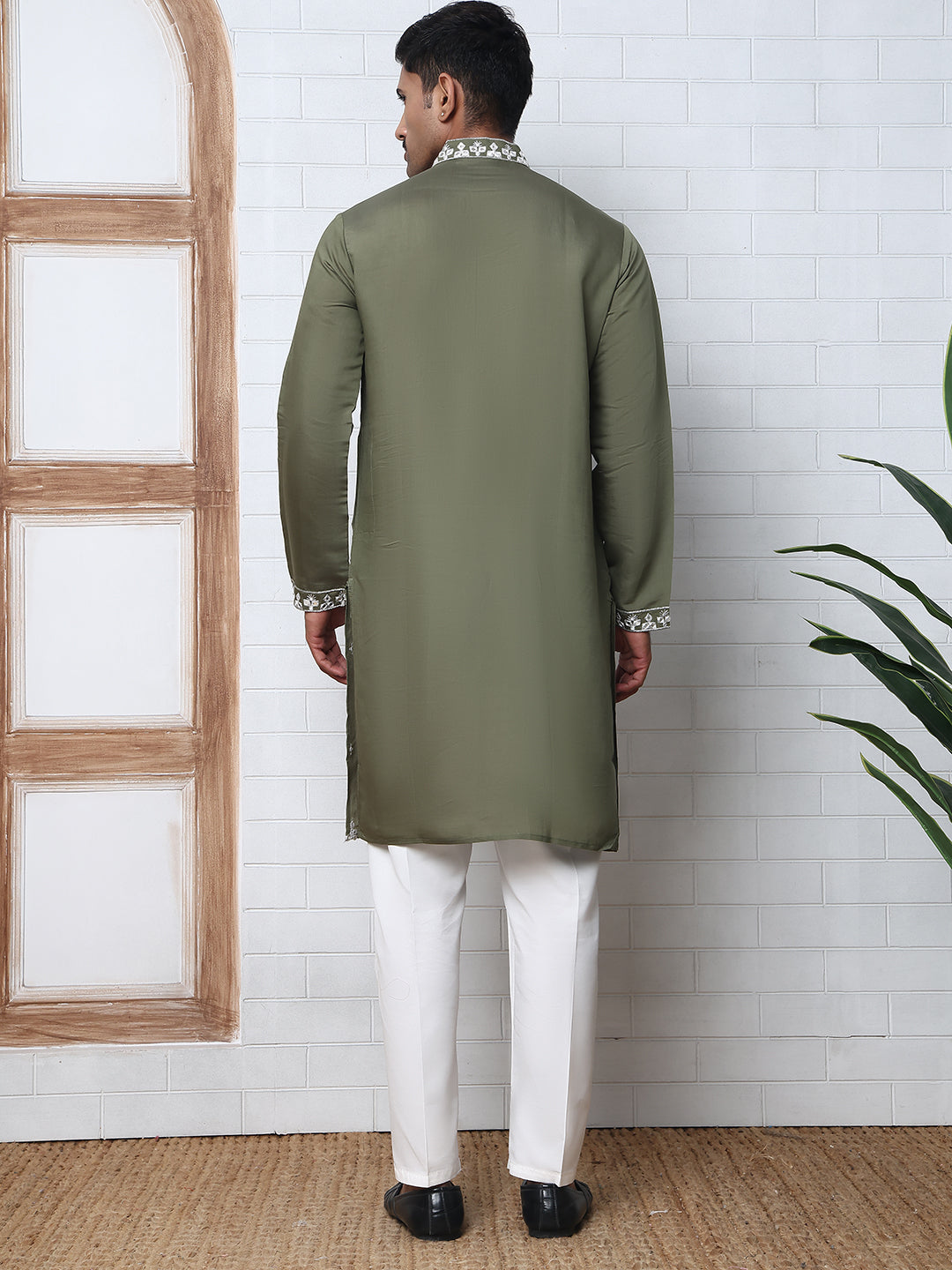 Men's Embroidered Kurta With Pyjama ( JOKP P 5045 P 5045Olive )