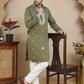 Men's Embroidered Kurta With Pyjama ( JOKP P 5045 Olive )