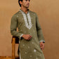 Men's Silk Embroidered Kurta With Korean Pants ( JOKP PJ11W S 5045 Olive )