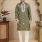 Men's Embroidered Kurta With Pyjama ( JOKP P 5045 Olive )