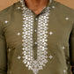 Men's Silk Embroidered Kurta With Korean Pants ( JOKP PJ11W S 5045 Olive )