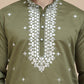 Men's Embroidered Kurta With Pyjama ( JOKP P 5045 Olive )