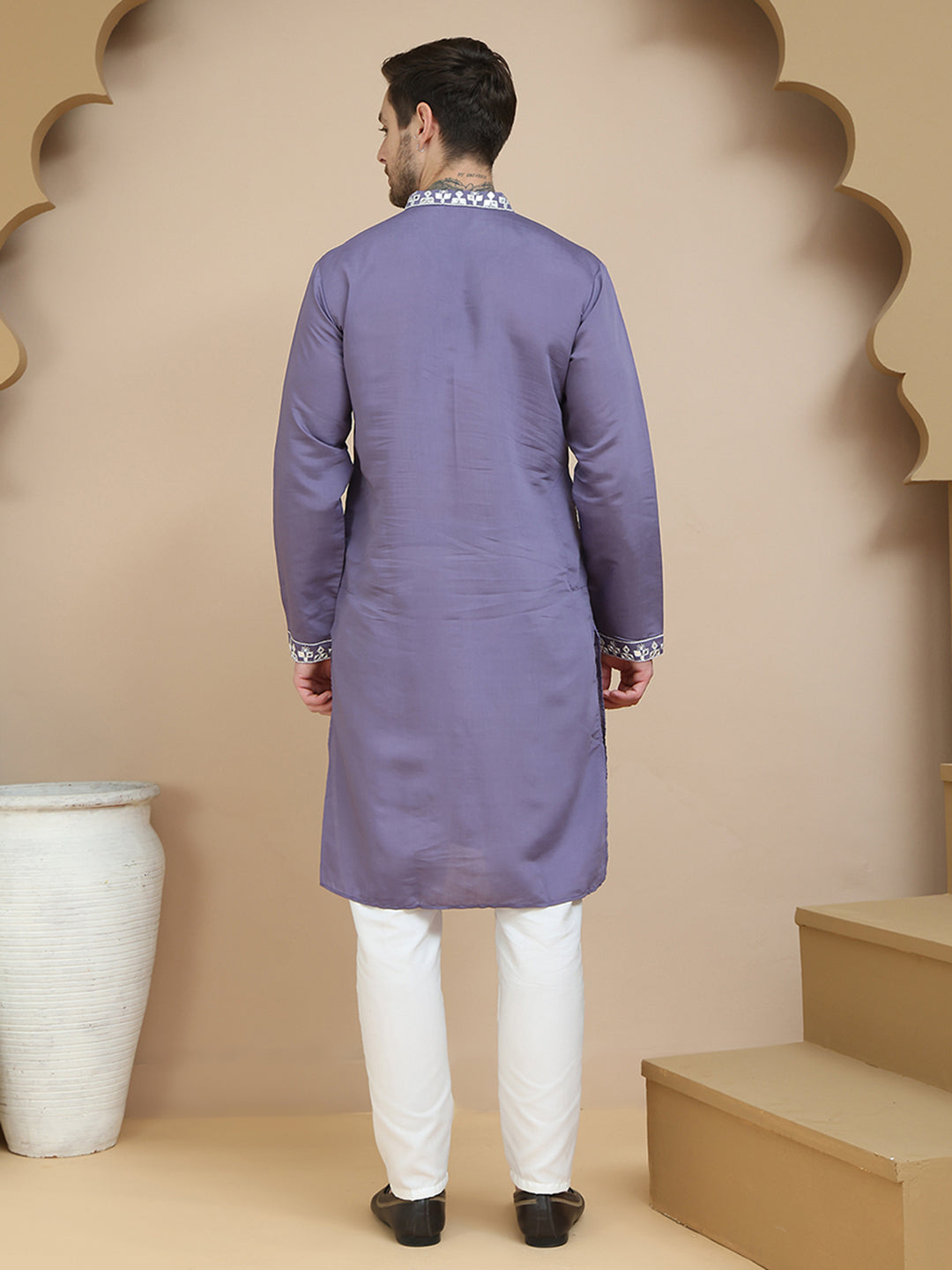 Men's Embroidered Kurta With Pyjama ( JOKP P 5045 Purple )