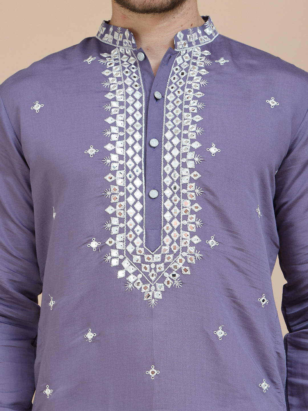 Men's Embroidered Kurta With Pyjama ( JOKP P 5045 Purple )