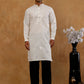Men's Silk Embroidered Kurta With Korean Pants ( JOKP PJ11B S 5045 White )