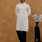 Men's Silk Embroidered Kurta With Korean Pants ( JOKP PJ11B S 5045 White )