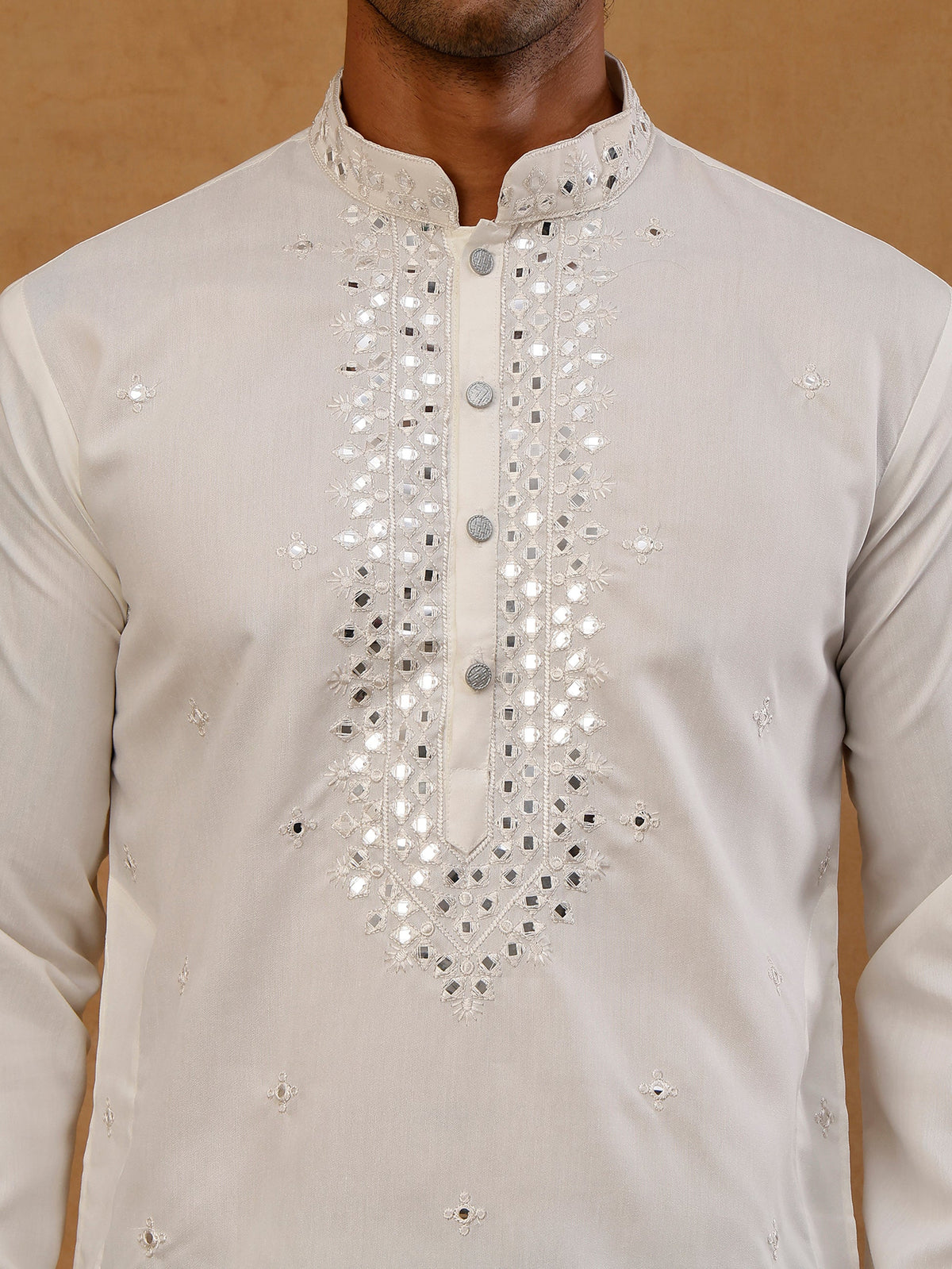 Men's Silk Embroidered Kurta With Korean Pants ( JOKP PJ11B S 5045 White )