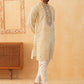 Men's Sequins Embroidered Kurta With Pyjama ( JOKP P 5046Cream )
